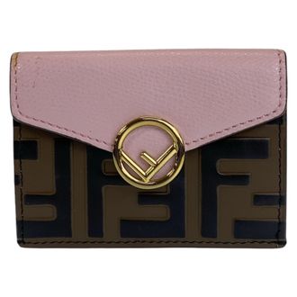 Fendi Zucca Brown Pink Leather Wallet (Tri-Fold) (Pre-Owned)