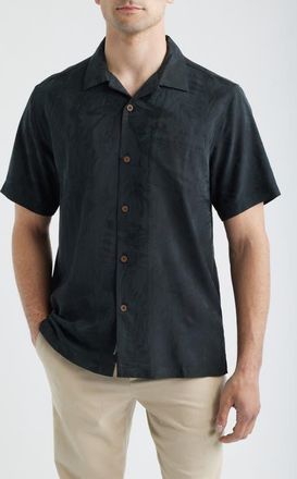 Tommy Bahama Botanic Loom Coastal Ease Botanic Loom IslandZone Camp Shirt in Black at Nordstrom, Size 2Xb