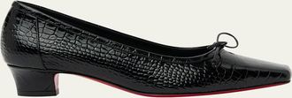 Christian Louboutin Promessina Croc-Embossed Leather Red Sole Ballerina Pumps
