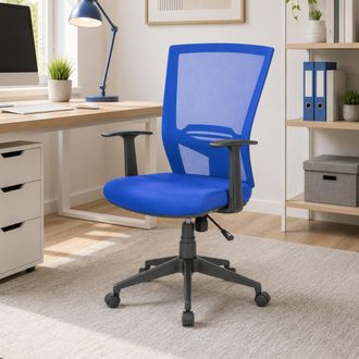 Dmora Dmora - Silla De Oficina Dlom, Silla Ejecutiva De Malla Con Reposabrazos, Asiento De Oficina Ergon&oacute;mico, 59x64h96/106 Cm, Azul