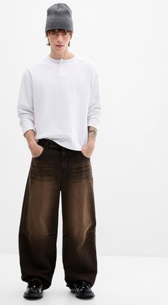 Djab Mens Brown-wash loose jean Barrel fit Imported from Seoul