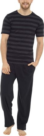 Tom Franks Mens Stripe Cotton Jersey Long Pyjamas Grey & Black X-Large