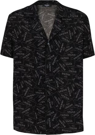 Balmain All-Over Label Print Pyjama Shirt, Brand Size 48 ( US Size 38 )