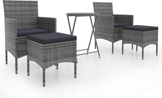 vidaXL Mesa Sillas Jard&iacute;n 5 Pzas Rat&aacute;n Sint&eacute;tico Vidrio Templado Gris Vidaxl