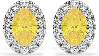 The Diamond Store Georgina Yellow Lab Diamond 1.34ct Oval Halo Earrings in 18K White Gold - Elara Collection