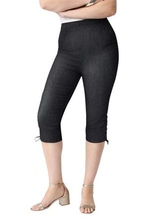Roaman's Plus Size Comfort Stretch Lace Up Capri Jean in Black Denim at Nordstrom, Size 32