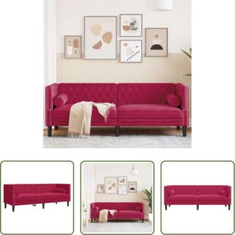 vidaXL vidaXL Seduta in velluto - Divano Chesterfield con Rinforzi 3 Posti Rosso Vino in Velluto