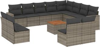 vidaXL Set Sof&aacute;s De Jard&iacute;n Con Cojines 13 Piezas Rat&aacute;n Sint&eacute;tico Gris Vidaxl