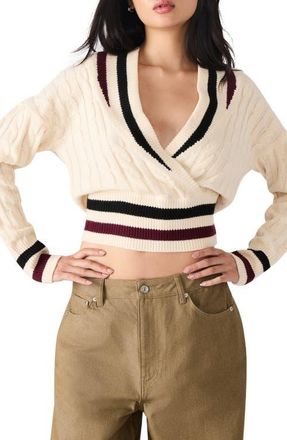 Steve Madden Addison Contast Trim Cable Knit Sweater in Cream at Nordstrom, Size Xx-Large
