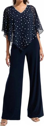 Joseph Ribkoff Dot Print V-Neck Quarter Sleeves Top In Midnight Blue/vanilla