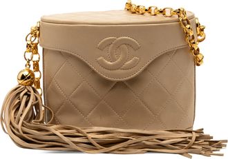 Chanel Tweedekans Cc Gequilted Lamsleder Tassel Ketting Make-up Tas