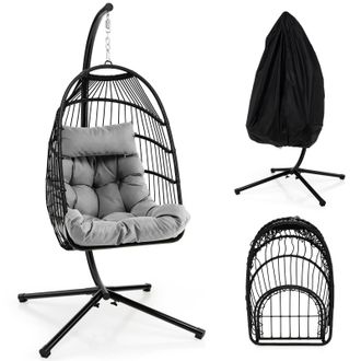 Costway Costway Hanging Swing Egg Chair Hammock Chair W/ Stand & Dust Cover in Grey
