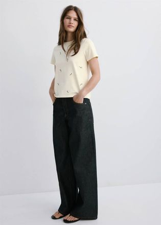 Mango Maglietta cotone ricamo floreale vaniglia - Donna - XXS - MANGO
