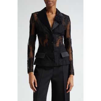 Dolce & Gabbana Sheer Floral Lace & Satin Jacket in N0000 Nero at Nordstrom, Size 4 Us