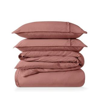 Bare Home 100% Organic Cotton Percale Duvet Cover and Sham Set in Dusty Rose at Nordstrom, Size Twin