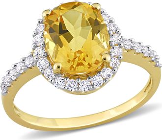 Mimi & Max 4 CT TGW Oval Citrine and Created White Sapphire Halo Ring in 10k Yellow Gold