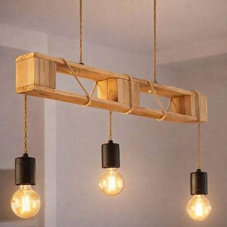 Globo Lighting Lampada a sospensione a LED lampada in legno 3 fiamme lampada da tavolo pallet design lampada a sospensione, regolabile, metallo, nero marrone, 3x 7W