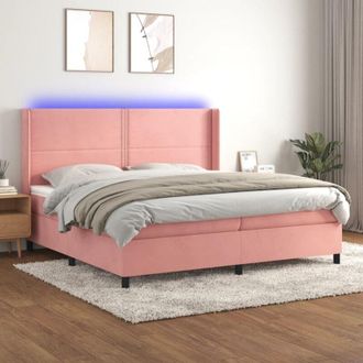 vidaXL Vidaxl - Cama Box Spring Colch&oacute;n Y Led Terciopelo Rosa 200x200 Cm