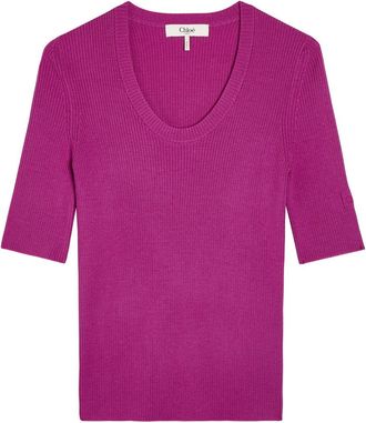 Chlo&eacute; Logo-embroidered Ribbed Wool top - Pink - S (UK8-10 / S)
