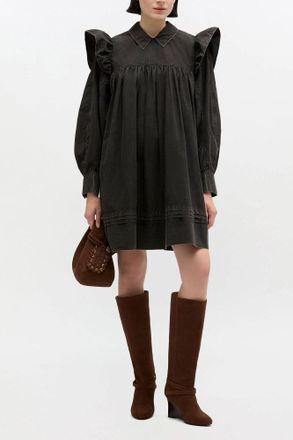 Ganni Black Washed Mini Shirt Dress - Size 34 Organic Cotton