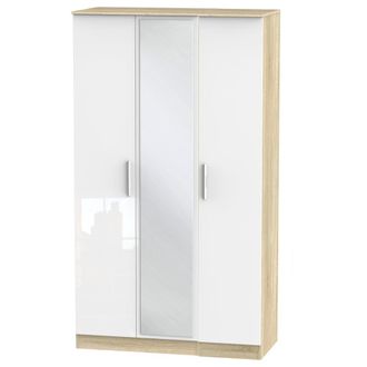 Welcome Furniture Copenhagen Ready Assembled Wardrobe with Triple Mirror - White Matt & Oak - Welcome Furniture | TJ Hughes