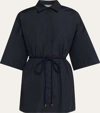 Max Mara Mancora Belted 3/4-Sleeve Cotton Button-Down Shirt