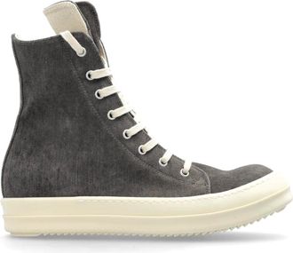 Rick Owens Schoenen, Dames, Grijs, 40 1/2 EU, Katoen, Vegan Sneaks High-Top Sneakers