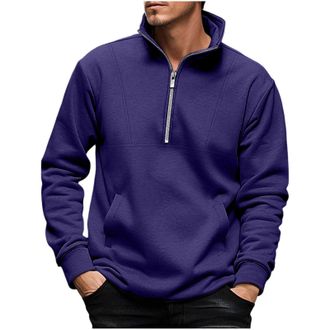 Generic Half zip Sweatshirts for Men UK Fashion Solid Color Stand Collar Jackets Fleece Lined Warm Turtleneck Pullover Classic Loose Fit Long Sleeve Sweatshir