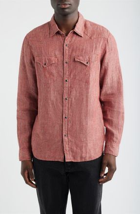AG - Adriano Goldschmied Rogan Linen Snap-Up Western Shirt in Heritage Adobe Clay at Nordstrom, Size Xx-Large