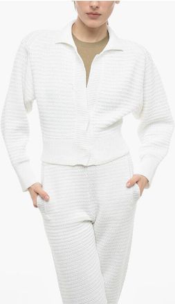 Art Essay Cropped Long-Sleeve Cotton-Knit Cardigan size L