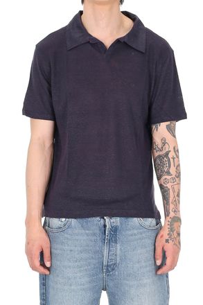 Officine G&eacute;n&eacute;rale Simon Garment-Dyed Linen Open Collar Polo Shirt