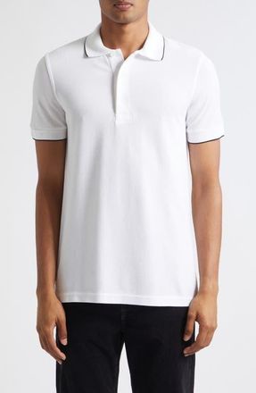 Tom Ford Tipped Lyocell & Cotton Piqu&eacute; Polo in White/black at Nordstrom, Size 46