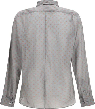 Dries Van Noten Mens Long-Sleeved Cotton Shirt Steel