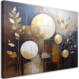 Feeby Cuadro En Lienzo, C&iacute;rculos Abstractos Hojas Tonos Marrones, 100x70