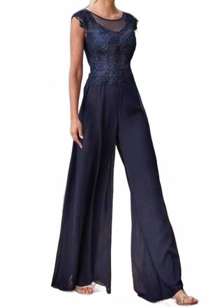 Alyce Paris Lace Bodice Jumpsuit In Midnight