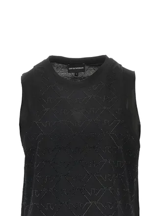 Emporio Armani Perforated Cotton Tank Top - Black