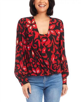 Karen Kane Caily Crossover Top In Red And Black Multi