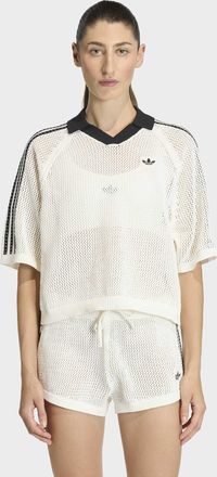 adidas Poloshirt ADIDAS ORIGINALS KNITTED CROCHET, Damen, Gr. XXL, sanftes wei&szlig;, Obermaterial: 100% Polyester, normal, V-Ausschnitt, Shirts Poloshirt