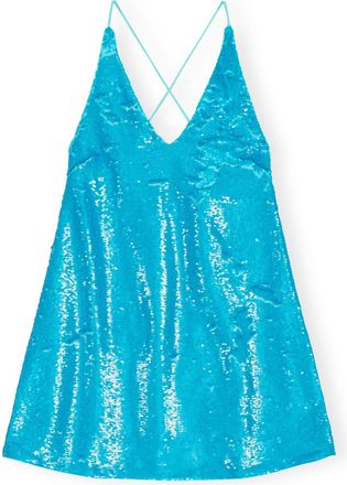 Ganni Blue Sequins Strap Mini Dress - Size 10/12