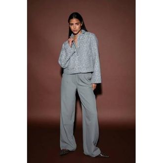 Amaya Amsterdam tweed jasje met lurex lichtblauw