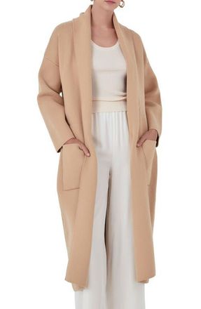 endless rose Longline Tie Belt Cardigan in Tan at Nordstrom, Size Medium