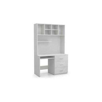 Mirjan24 Mobilier1 - Mesa De Oficina Salmere 109, Blanco + Blanco Brillante, Con Cajones, Con Un Estante Para Teclado, N&uacute;mero De Puertas: 0, N&uacute;mero De Cajones: