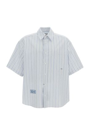 Wooyoungmi Light Blue Striped Cotton Short-Sleeve Shirt
