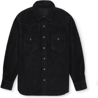 Fortela Linda Suede Leather Overshirt in Black at Nordstrom, Size 42 Eu