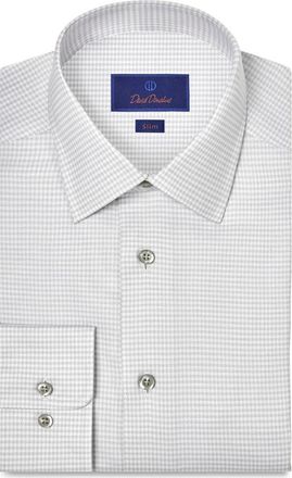 David Donahue Slim Fit Microcheck Stretch Cotton Twill Dress Shirt in Pearl/White at Nordstrom, Size 15.5 - 34