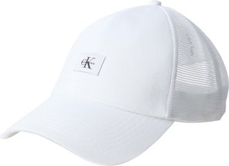 Calvin Klein Jeans Trucker Cap CALVIN KLEIN JEANS MONOLOGO WOVEN PATCH TRUCKER, Herren, hellwei&szlig;, Web;Netz, Baumwolle, unifarben, Caps Trucker Cap, Netzeinsatz, Gr&ouml;sse i