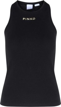 Pinko Distinto Costina Tank Top - Dames - Tops zonder mouwen - Zwart - L - Katoen - Tops