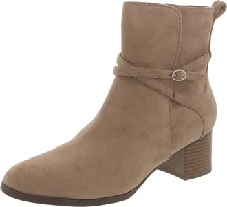 Anne Klein Moore Bootie Womens Sand Leather Block Heel Ankle Boots LION344