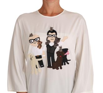 Dolce & Gabbana Womens White Silk dgfamily Blouse T-Shirt