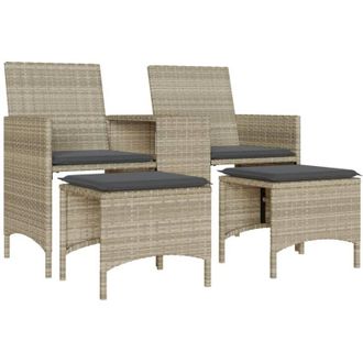 vidaXL Sof&aacute; Jard&iacute;n 2 Plazas Con Mesa Y Taburetes Rat&aacute;n Pe Gris Claro Vidaxl